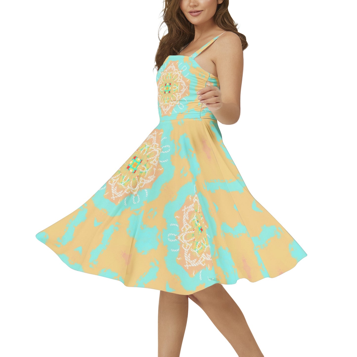 Nicole Sleeveless Square Neck Flare Hem Midi Dress