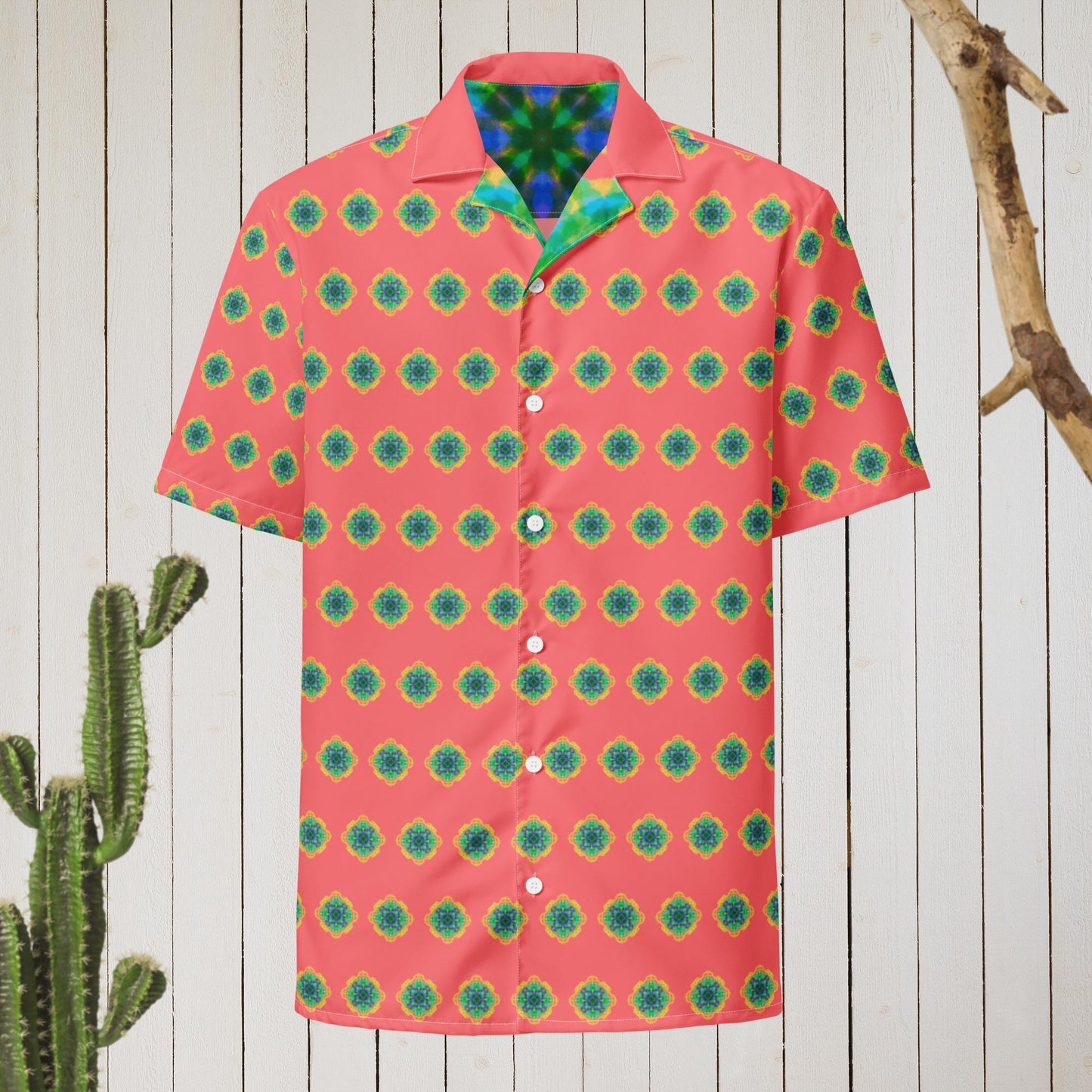 Parrot Isle Pattern Salmon button shirt