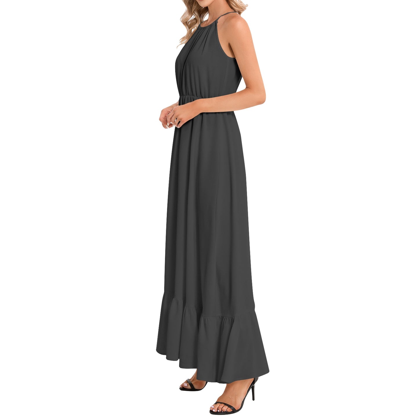 Sara  Ruffle Hem Halter Neck Maxi Dress