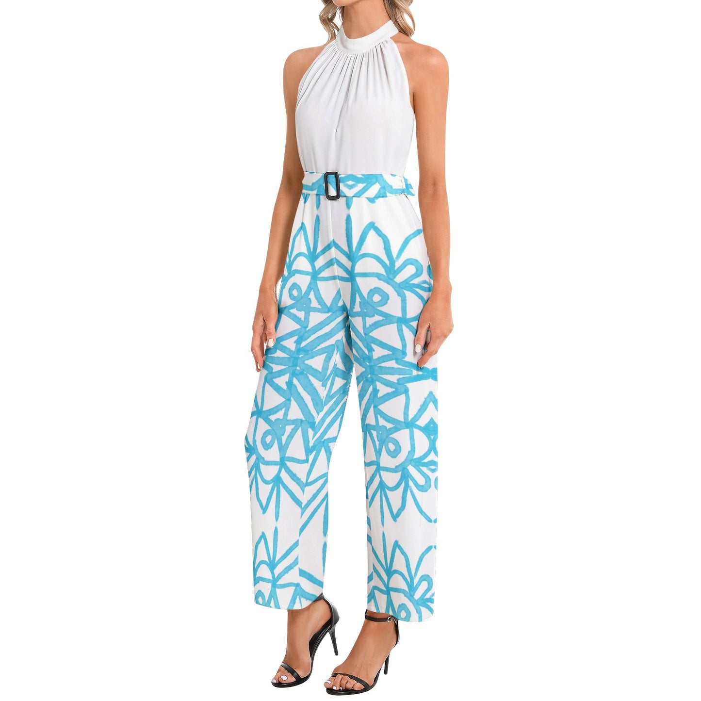 Helen Halter Neck Buckle Belted Jumpsuit