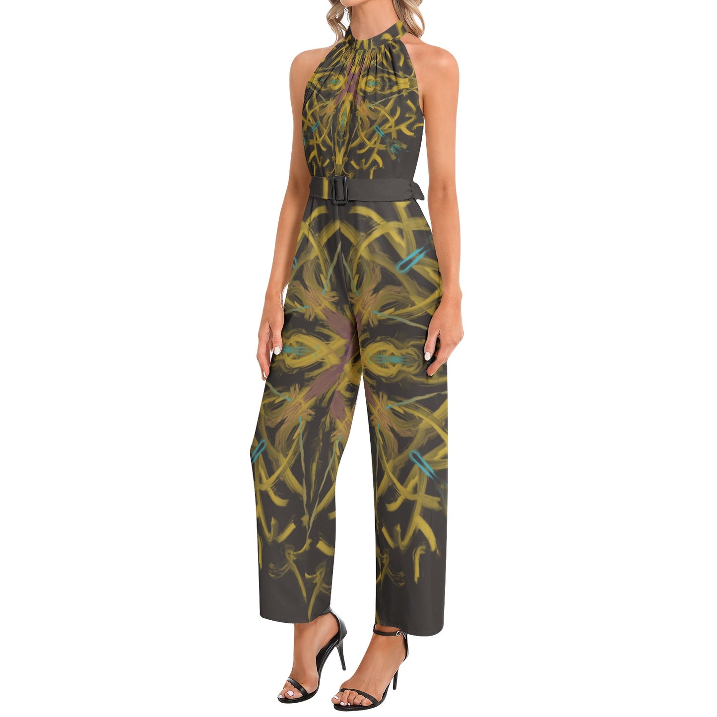 Heidi lee Halter Neck Buckle Belted Jumpsuit