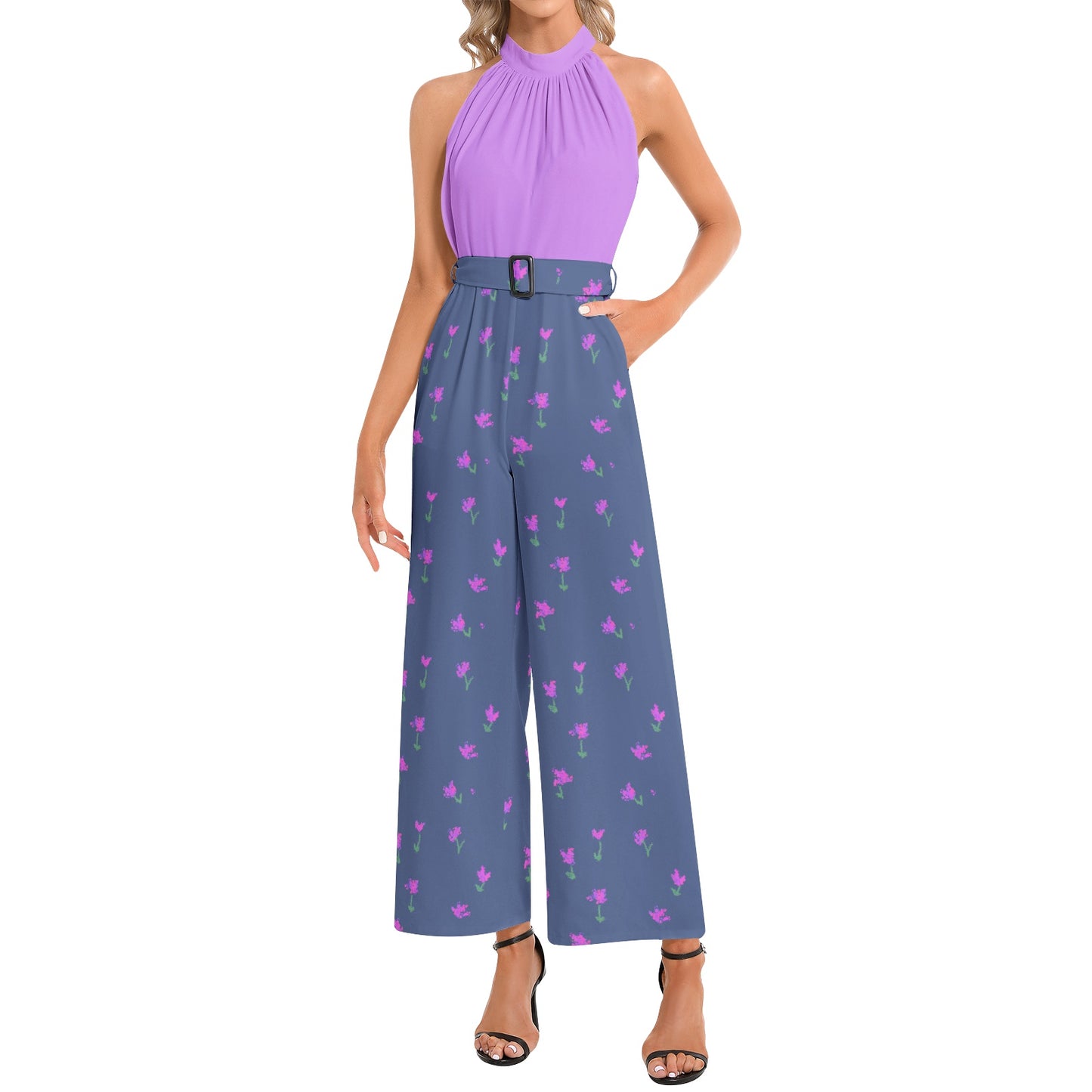 Maggie Halter Neck Buckle Belted Jumpsuit