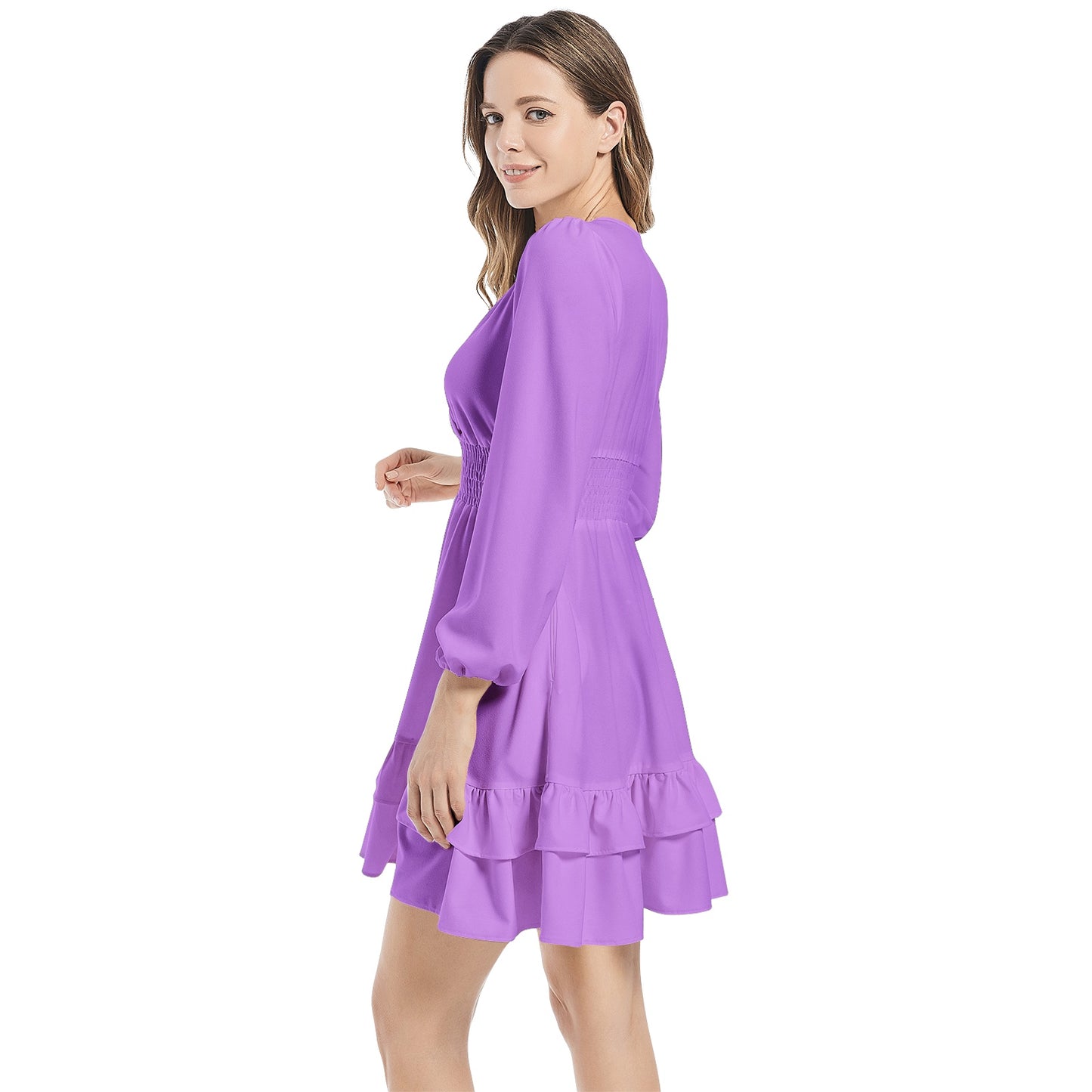 Meredith Long Sleeve Tiered Ruffle Hem Elastic Waist Mini Dress