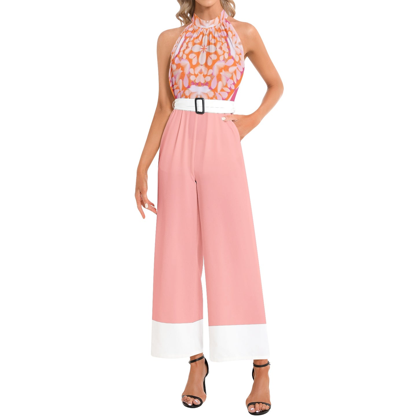 Amelia Halter Neck Buckle Belted Jumpsuit