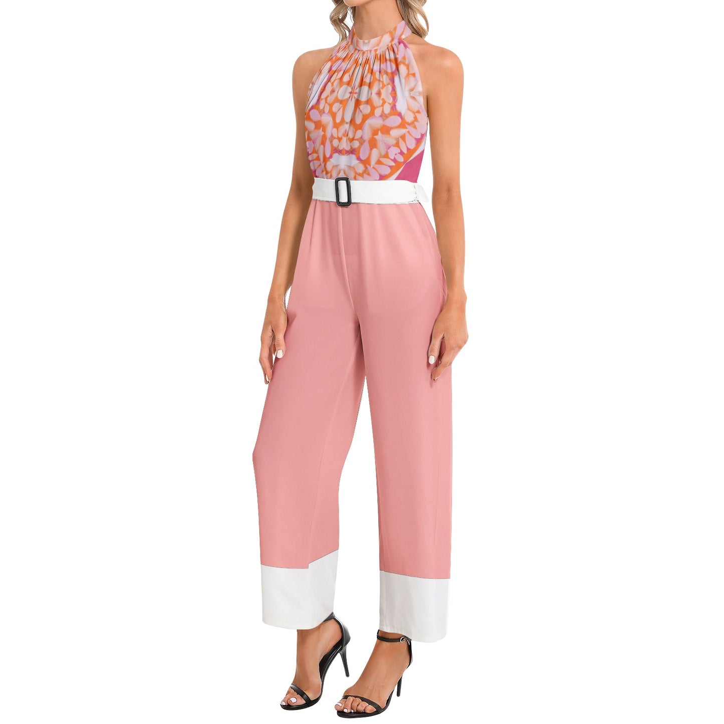 Amelia Halter Neck Buckle Belted Jumpsuit